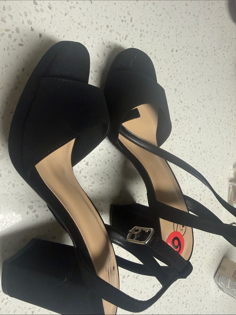 Black Block Heel Ankle-Strap Sandals